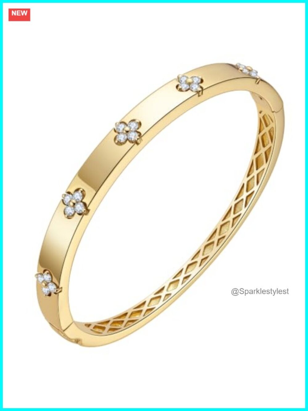 14K Gold Plated Cuff Bracelet Clover Moissanite Women Jewelry Bangle